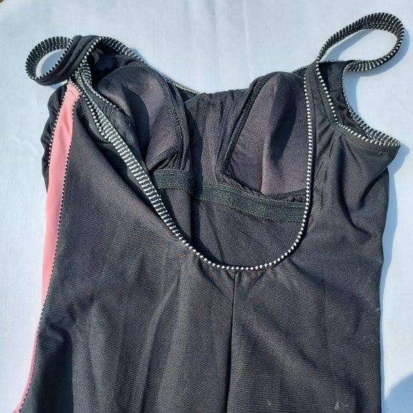 Black with Pink StripeTrimshaper Onepiece bathingsuit wi/ black and white piping - Picture 2 of 6